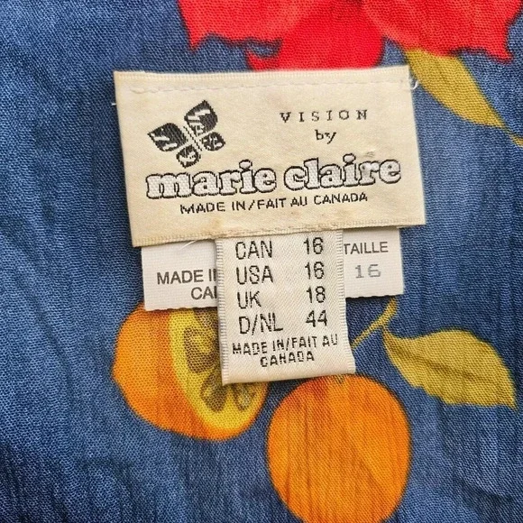 Vtg 80s 90s Short Sleeve Floral / Fruit  Midi Dress Button Front  Canada Sz 16 - Picture 8 of 9